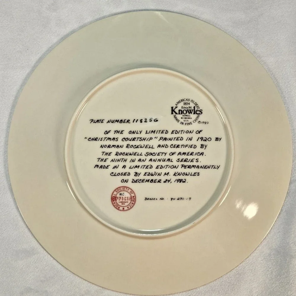Vintage Norman Rockwell Christmas Courtship 1982 Collectors Plate COA - NIB MINT
